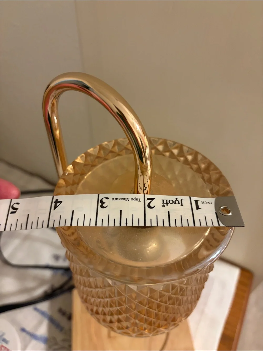 Amber Glass Candle Warmer with Gold Stem and Oak Base